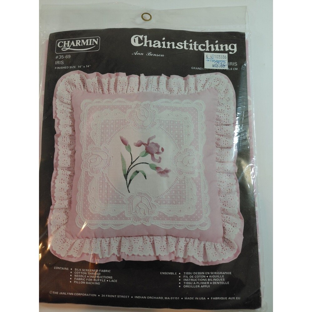 Vintage CHARMIN #35-69 IRIS Chainstitching Pillow Kit Ann Benson NEW Sealed
